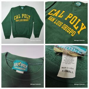 RARE Vintage Cal Poly San Luis Obispo Mustangs Green Pullover Sweatshirt Sz XS